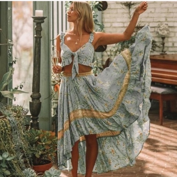 Boho Vintage Floral Print Mint Gypsy Crop Top Tank - Picture 10 of 11